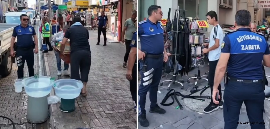 Çarşı merkezinde kaldırım işgali denetimi
