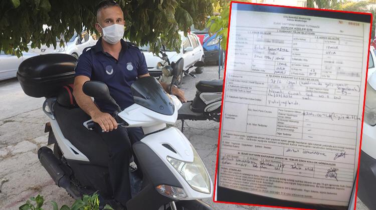 Kaldırıma motosikletini park eden zabıta, kendisine ceza kesti!