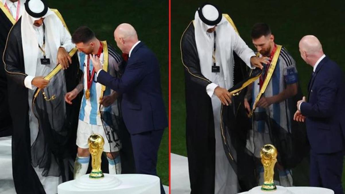 Katarlılar, Messi'ye kupayı kaldırtmadan önce geleneksel kıyafetlerini giydirdiler